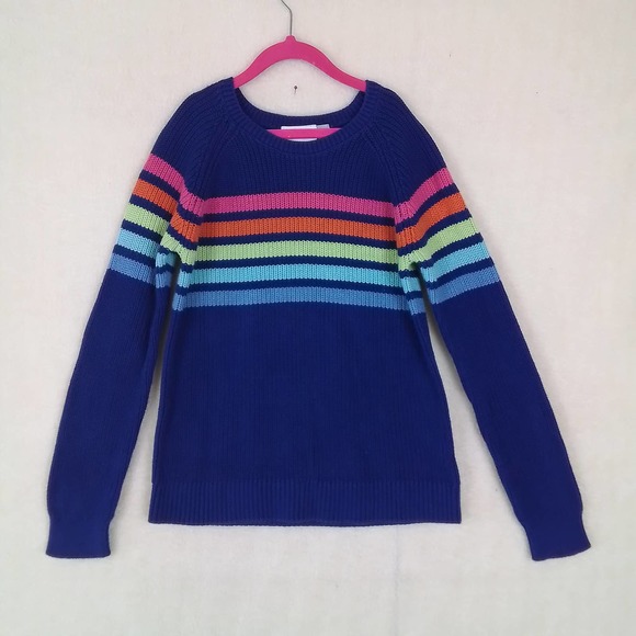 Children's Place Crew Neck‎ Knit Sweater Size Large in Blue w/ Stripes - Picture 1 of 10